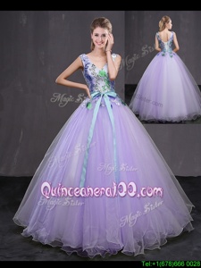 Inexpensive Lavender Sleeveless Beading and Belt Floor Length Quinceanera Dress