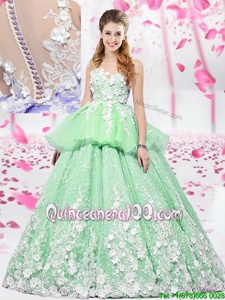 Adorable Scoop Sleeveless Organza and Tulle Sweet 16 Dresses Lace and Appliques Lace Up