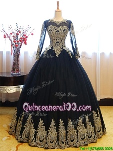 Custom Fit Scoop Sleeveless Lace Up Floor Length Appliques Quinceanera Dresses