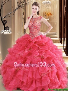 Traditional Scoop Spring and Summer and Fall and Winter Organza Sleeveless Floor Length Sweet 16 Dress andBeading and Ruffles