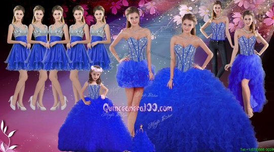 Hot Sale Royal Blue Sweet 16 Dresses Military Ball and Sweet 16 and Quinceanera and For withBeading and Ruffles Sweetheart Sleeveless Lace Up