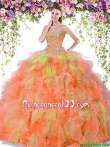 Customized Sleeveless Beading and Ruffles Lace Up Quinceanera Dresses