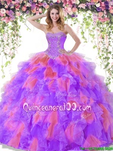 Stunning Ball Gowns Quinceanera Dress Multi-color Sweetheart Organza Sleeveless Floor Length Lace Up