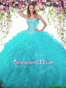 Teal Lace Up Sweetheart Beading and Ruffles 15 Quinceanera Dress Organza and Tulle Sleeveless
