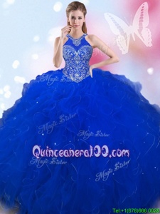 Low Price Halter Top Spring and Summer and Fall and Winter Tulle Sleeveless Quinceanera Gown andBeading