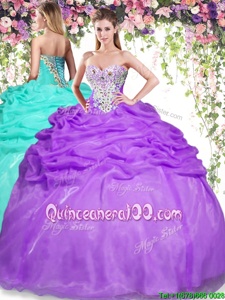 Noble Eggplant Purple Sleeveless Beading and Pick Ups Floor Length Quinceanera Gowns