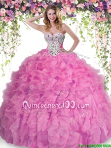 Glamorous Floor Length Lace Up Vestidos de Quinceanera Baby Pink and In forMilitary Ball and Sweet 16 and Quinceanera withBeading and Ruffles
