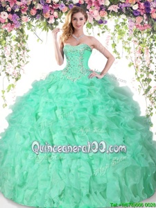 Eye-catching Floor Length Ball Gowns Sleeveless Apple Green Sweet 16 Dress Lace Up