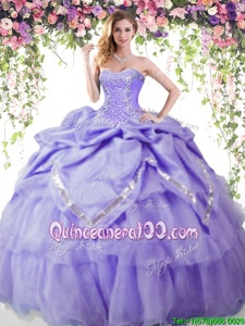Luxury Lavender Sweetheart Lace Up Beading and Pick Ups 15 Quinceanera Dress Sleeveless