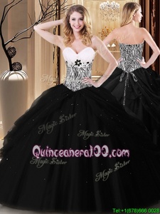 Fine Black Sweetheart Lace Up Pick Ups and Pattern Quinceanera Dress Sleeveless