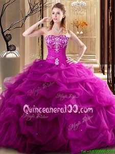 Fancy Fuchsia 15 Quinceanera Dress Military Ball and Sweet 16 and Quinceanera and For withEmbroidery and Pick Ups Sweetheart Sleeveless Lace Up