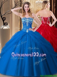 Sumptuous Floor Length Lace Up Quince Ball Gowns Royal Blue and In forMilitary Ball and Sweet 16 and Quinceanera withEmbroidery