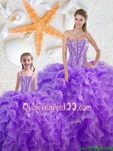 Exquisite Spring and Summer and Fall and Winter Organza Sleeveless Floor Length Quinceanera Dress andBeading and Ruffles