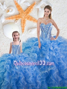 Designer Baby Blue Lace Up Sweetheart Beading and Ruffles Quinceanera Dress Organza Sleeveless