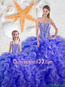 Low Price Beading and Ruffles Sweet 16 Quinceanera Dress Blue Lace Up Sleeveless Floor Length