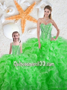 Inexpensive Spring Green Sleeveless Organza Lace Up Ball Gown Prom Dress forMilitary Ball and Sweet 16 and Quinceanera