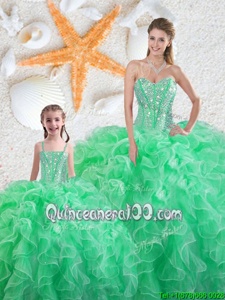 Fashionable Apple Green Lace Up 15 Quinceanera Dress Beading and Ruffles Sleeveless Floor Length