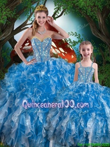 Floor Length Lace Up Quince Ball Gowns Royal Blue and In forMilitary Ball and Sweet 16 and Quinceanera withBeading and Ruffles