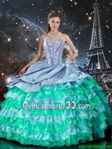 Simple Multi-color Ball Gowns Beading and Ruffles 15 Quinceanera Dress Lace Up Organza Sleeveless Floor Length