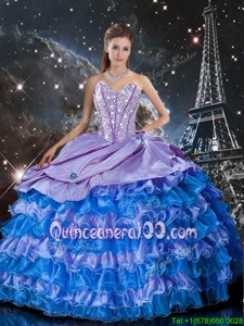 Pretty Organza Sweetheart Sleeveless Lace Up Beading and Ruffles Vestidos de Quinceanera inMulti-color