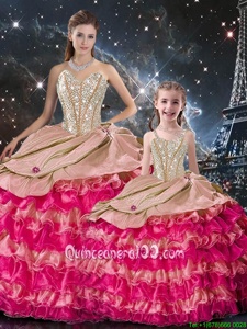 Fine Multi-color Sweetheart Lace Up Beading and Ruffles Quinceanera Dress Sleeveless