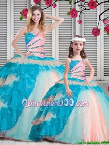 Custom Fit Sleeveless Beading and Ruching Lace Up 15th Birthday Dress