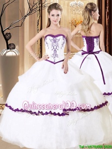 Modern Ball Gowns Quinceanera Gown White And Purple Sweetheart Organza Sleeveless Floor Length Lace Up