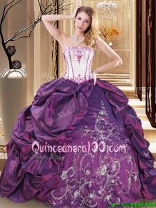 Glamorous Embroidery Vestidos de Quinceanera Purple Lace Up Sleeveless Floor Length