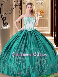 Romantic Floor Length Turquoise Quinceanera Gowns Strapless Sleeveless Lace Up