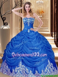 New Arrival Sweetheart Sleeveless Quinceanera Dresses Floor Length Appliques and Pick Ups Royal Blue Tulle